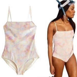 & Other Stories Sz 6 One Piece Swimsuit Watercolor Thin Strap Beach Vacation